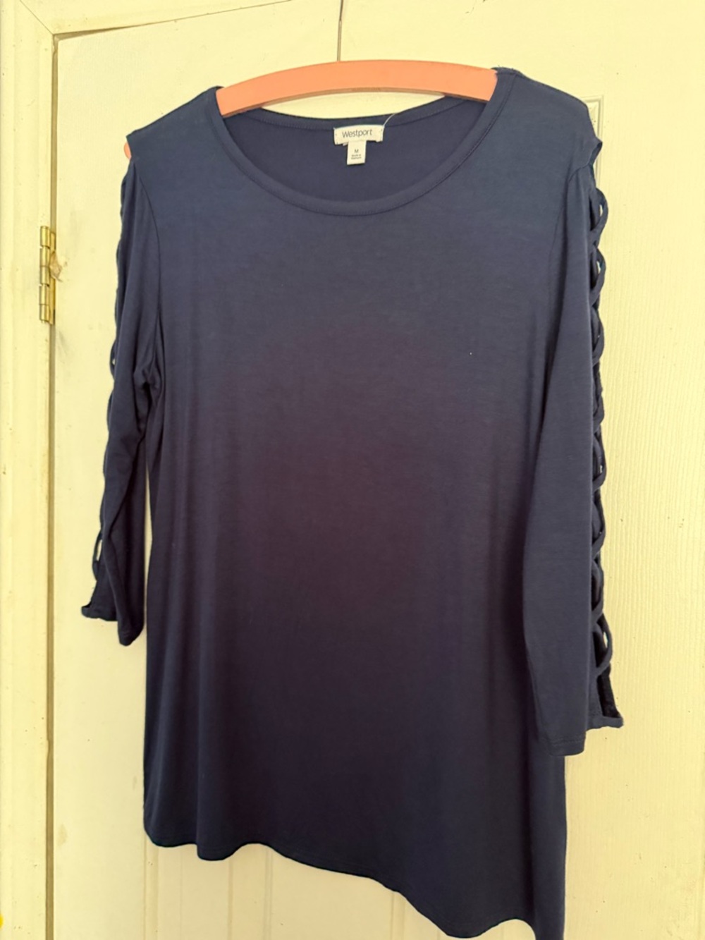 Westport Navy Long-Sleeve Top with Ladder-Sleeve Detail
